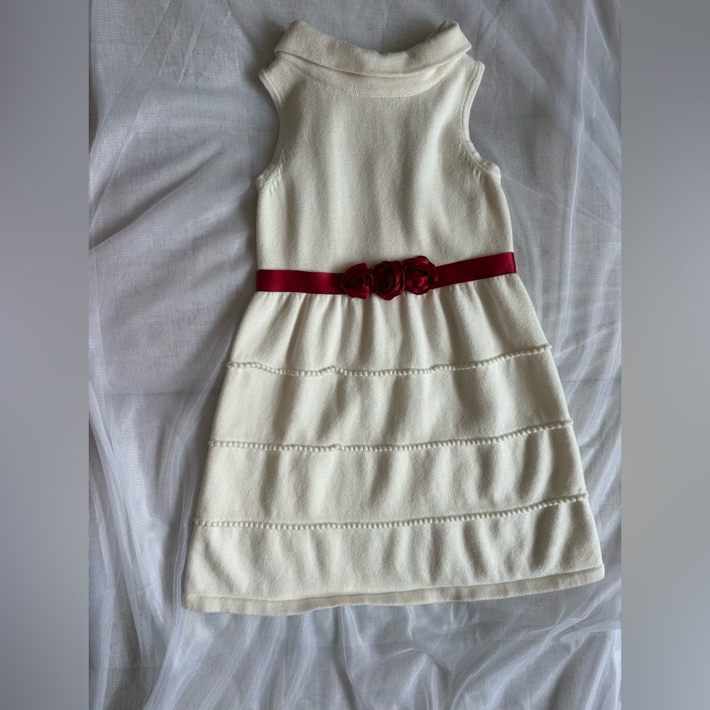 Janie and Jack Cream Dress with Red Floral Belt